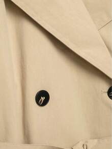 Mellowy Autumn/Winter New Women's European & American Style Fashion Minimalist Belted Padded Shoulder Short Trench Coat Jacket - Khaki - View 6