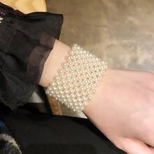 1pc French Fashion Sexy Elegant Vintage Exquisite Multi-Layer Pearl Beaded Bracelet, Suitable For Women's Daily Casual Outings, Banquets, Music Festivals, Parties, Events And Friends Gatherings - White - View 5