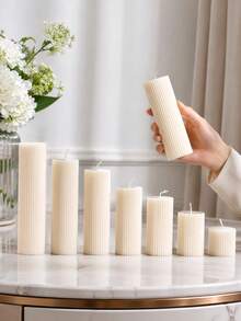 1pc Luxury Style Ivory White Striped Cylindrical Scented Candle, 1.97 Inch Diameter White Fragrance Candle, Suitable For Creating Atmosphere, Photography Props, Tabletop Center Decoration, Great Gift Choice, Gift For Women - Multiple Styles - View 6