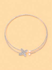 outingfit 1pc New Floral Choker Necklace, Luxury Niche High-End Rhinestone Collarbone Chain, Minimalist Fashion Versatile Daily Accessory - Silver - View 6