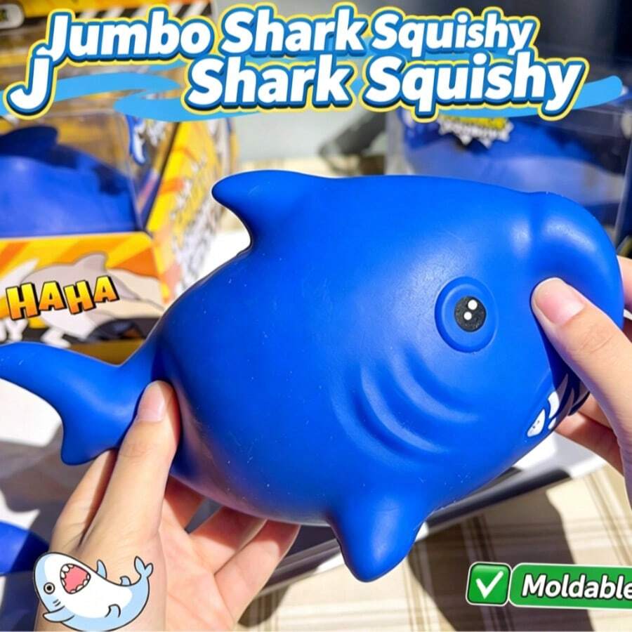 1pc Giant Shark Squishy Toy, High Elastic Soft Rubber Stretchable Shapeable Stress Relief Squeeze Toy For Adults And Students (Random Packaging)