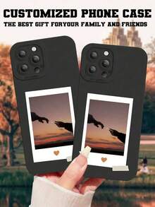 1 pieza Funda de teléfono personalizada de TPU suave a prueba de golpes con diseño de marco de foto personalizado, compatible con Apple, adecuada para mujeres - Negro - Ver 3
