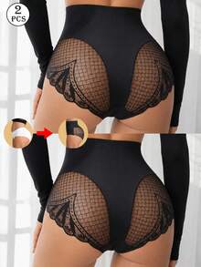 2pcs/Pack Women's Lace Seamless Tummy Control Shaping Panties, Waist-Cinched Butt-Lifting Underwear, Suitable For Various Occasions - Multicolor - View 1