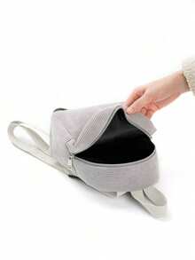 1pc Mini Cute Solid Color Corduroy Backpack, Suitable For Girls, Travel, Vacation, Holiday Gift - Grey - View 6