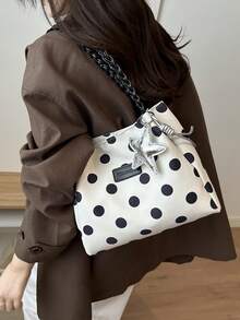 Minimalist Polka Dot Tote Bag Large Capacity Commuter Shoulder Bag 2026 Fashion New Niche Design Lightweight Versatile Women's Handbag - White - View 10