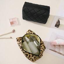 New Girl's Floral Quilted Makeup Bag, Portable Travel Skincare Toiletry Bag, Minimalist Large Capacity Soft Storage Bag - Storage Bag - View 5
