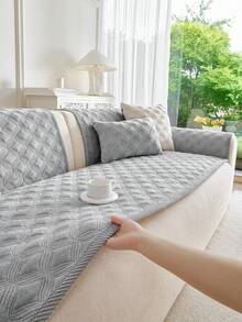 SANMOSPIN 1PC Solid Color Plush Sofa Cover - Modern Non-Slip Warm Sofa Protector, Same Color Edged Sofa Cushion, Suitable For 1-4 Seater Sofas - Machine Washable Polyester Home Decor - Light Grey - View 4