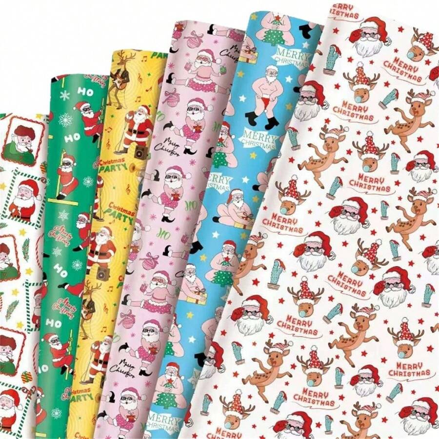 34/68/106pcs Santa Wrapping Paper, Christmas Paper, Unique Christmas Decoration Paper, Christmas, Holiday Gift Wrapping, Birthday, Includes Christmas Stickers - B - View 1