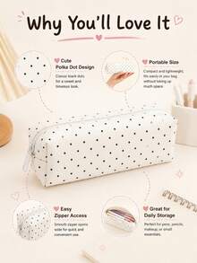 1pc Large Capacity Polka Dot Stationery Bag & Makeup Bag: Korean Style Pencil Case | Minimalist & Portable, Suitable For Girls, Back To School, First Day Of School - Multicolor - View 8