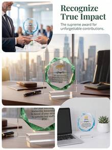 1pc Personalized Award Plaque With Stand, Custom Logo And Text Octagon Marble Pattern Trophy, Customizable Desktop Honor Plaque For Corporate Employee Appreciation, Retirement, Award Ceremony Souvenir - Multicolor - View 5