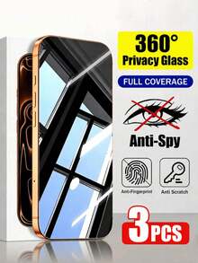 CASECOPS 3PCS 360° 4-Way Privacy Tempered Glass Screen Protector, Bubble-Free Easy Installation, Compatible Phone Case, Full Coverage, Anti-Peeping, Anti-Drop, Anti-Scratch, Anti-Fingerprint, Compatible With IPhone 18 Pro Max/17 Pro Max/16/15/14/13/12/11/XS Max/XR Series - 3PCS - View 34