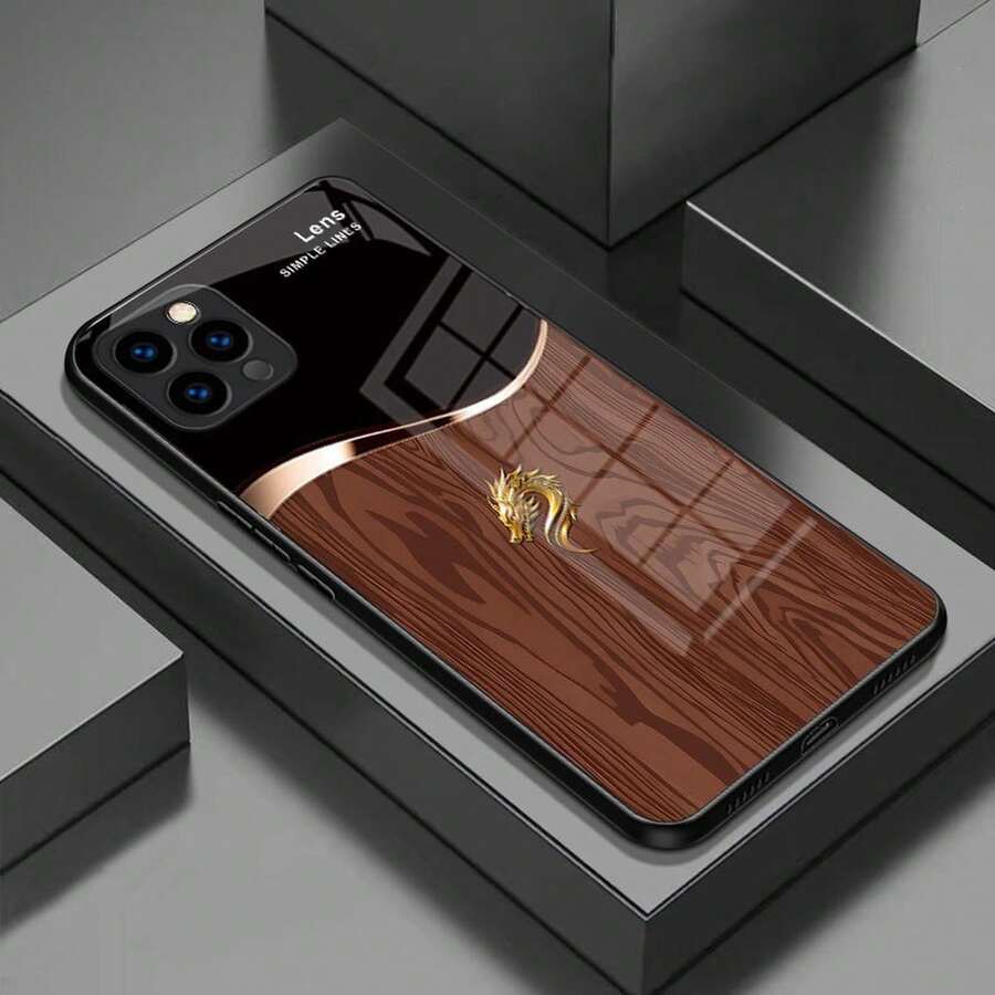 حافظة هاتف: ل- 16 15 14 13 12 11 Pro Max Plus، حافظة زجاجية مقسّاة، تصميم رأس التنين - نمط الحبوب، بسيطة وأنيقة - أسود 3 - مشاهدة 1