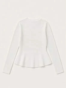 FOR BEAUTY Autumn/Winter Y2K White Ribbed Knit Women's Cardigan With Stand Collar, Slim Fit, Cinched Waist And Ruffle Hem, Fashionable For Dating, Evening Events And Outerwear - White - View 8