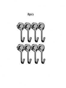 1pc/4pcs/8pcs Magnetic Hook No-Drill Damage-Free Dual-Color Single Hook Hanging Metal Rotating Magnetic Hook Magnetic Fixing Black Silver Hook - Multicolor - View 14