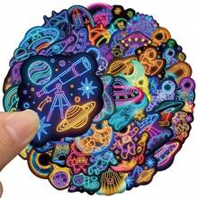 50pcs Cartoon Neon Astronaut Stickers, Fun Space Aesthetic Sticker Pack, Planet Stickers, Scrapbook Stickers, Planner Stickers, Large Capacity Vinyl Waterproof Stickers For Water Bottles, Computers, Laptops, Phones, Luggage, Notebooks, Refrigerators - 3 - View 6