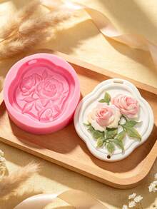 1件裝玫瑰蓮花香氛吊牌矽膠模具 DIY 手作香氛蠟片吊飾 石膏樹脂環氧樹脂車用衣櫥擴香石吊牌手工模具 - 方圓形 - 查看 2
