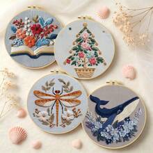 1PC 15*15cm/5.9*5.9in 20*20cm/7.9*7.9in,Plants, Insects, Animals Embroidery Kit, DIY Handmade Embroidery Set For Adult Beginners, Home Gift, Women's Sewing Gift, Including User Manual, Printed Pattern Fabric, Embroidery Frame, Needle And Thread. - Plants, Insects - View 3
