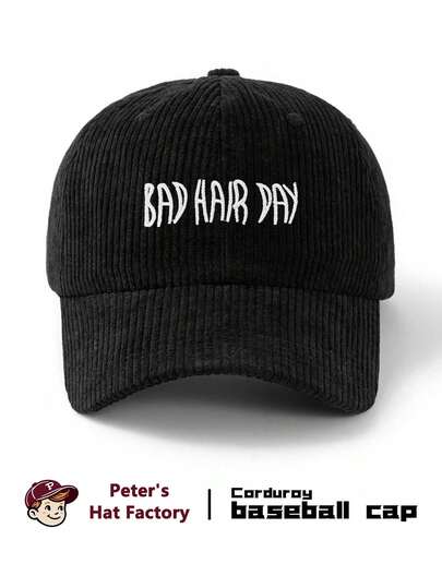 1pc Unisex BAD-HAIR-DAY Embroidered Corduroy Baseball Cap, Fashionable Sports Duck Bill Hat, Sun Protection Breathable Outdoor Hat, Adjustable Hat Circumference, Suitable For Outdoor Sports, Camping, Climbing, Fishing
