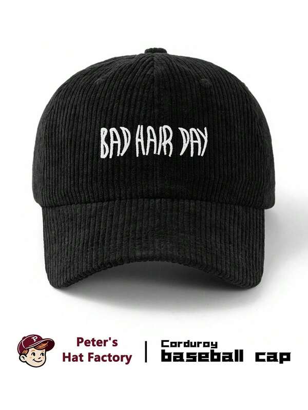 1 buah Topi Baseball Corduroy Bordir BAD-HAIR-DAY Unisex, Topi Olahraga Model Duck Bill yang Modis, Topi Outdoor Pelindung Matahari dan Bernapas, Lingkar Topi Dapat Diatur, Cocok untuk Olahraga Outdoor, Berkemah, Mendaki, Memancing