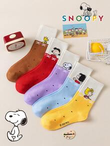 SNOOPY 1/5/10 Pairs Snoop Sock Japanese Style Layered Contrast Color Design Men's Mid-Calf Sports Socks, Fun Gift Socks - Multicolor - View 8