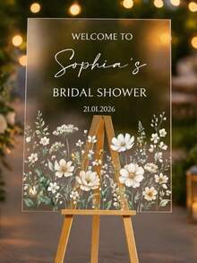 Personalized Bridal Shower Welcome Sign, Floral Acrylic Party Decor - Multicolor - View 5