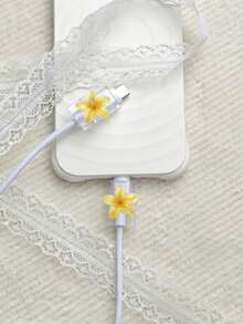 2pcs Gradient Plumeria Data Cable Protector, Anti-Breakage And Durable, Suitable For Daily Commute And Home Use, Gradient Ins Style Flower Data Cable Anti-Breakage Protector, Compatible With Apple 18W/20W PD Fast Charging, Holiday Small Gift, Cute Small Gift Recommendation For Best Friends - 2PCS Plumeria - View 5