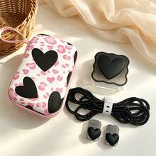 6pcs Sweet Cool Heart Data Cable Protection Set, Leopard Heart Pattern Printed Hard Shell Storage Bag, Heart Cable Clips, Spiral Cable Protectors, Charger Head Protectors, Thickened Shockproof Storage Bag, Anti-Drop And Anti-Pressure, With Carrying Strap For Easy Portability, Full Protection Data Cable Anti-Breakage, Compatible With Apple 18/20W Charger Protection Storage, Student Commute Multi-Function Data Cable Charger Storage Bag - View 8
