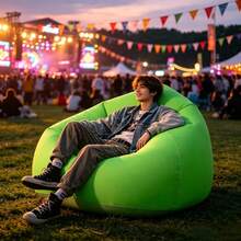 Kursi Bean Bag Tiup Hijau untuk Luar Ruangan, Sofa Malas Besar untuk Teras, Halaman Belakang, Taman, Kursi Santai Portabel yang Nyaman untuk Membaca dan Bersantai - Hijau - View 3