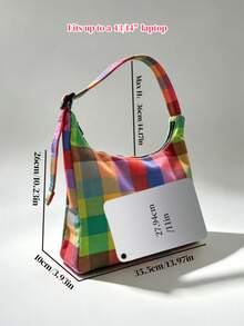 Nylon Shoulder Bag, Casual Bohemian Style Commuter Work Bag, Fashionable Large Capacity Handbag With Key Lanyard, Everyday Tote Bag - Multicolor - View 3