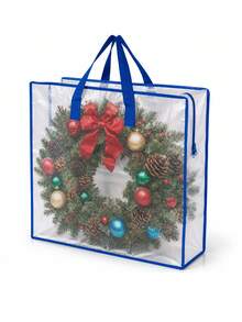 1pc Heavy-Duty Clear Wreath Storage Bag & Sturdy Moving Box Alternative Large Capacity Container With Zipper For Christmas Decorations, Seasonal Wreaths, Clothes, Bedding, Gift, Holiday Organizer, Home Storage Solution, Waterproof Protection Box - Multicolor - View 6