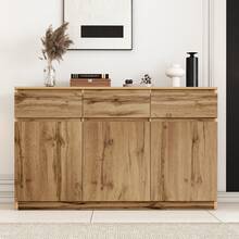 Sideboard With Storage Brown Wooden Multifunctional With 3 Drawers For Dining Room And Living Room - Brown - View 2