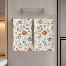 2pcs Autumn Theme Mori Style Autumn Leaf Pumpkin Floral Pattern Kitchen Towels, Rectangular Microfiber, Dish Cloth, Scouring Pad, Hand Towel, Cooking Baking Tea Towel, Kitchen Decor, Housewarming Gift, Birthday Gift, Bathroom Cleaning Wet Wipes, Decorative Towels - White - View 10