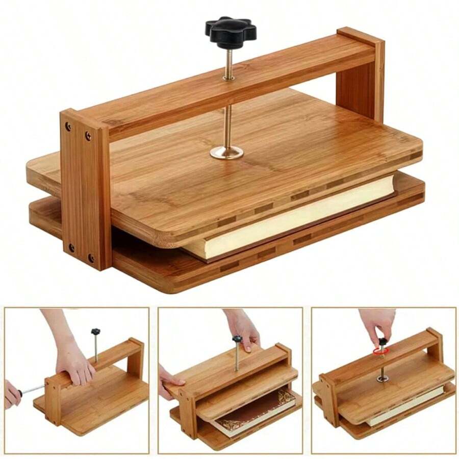 Bamboo Book Press Tool,Manual Bookbinding Press For Book Repair,Paper Flattening - A - View 1