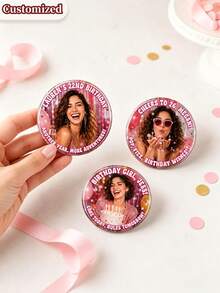 Custom Photo Badge, Personalized Round Brooch, Print Name And Text, Customizable Image Button Badge, Backpack Bag Button Accessory, Star Decorative Badge Brooch, Birthday Wedding Gift, Streetwear Pins - Multicolor - View 6