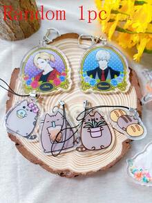 1/6pcs Cartoon Couple Acrylic Keychain Cute Anime Peripheral Pendant Key Chain - Multicolor - View 10