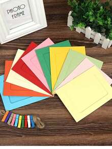 21pcs/Set Bingkai Foto Kertas Vintage dengan Klip Bendera/Spanduk, Dekorasi Rumah untuk Pernikahan, Ulang Tahun Pernikahan, Ulang Tahun, Pesta Liburan, Dekorasi Meja DIY (10 Bingkai + 10 Klip + 1 Tali Rami) - MultiWarna - View 11
