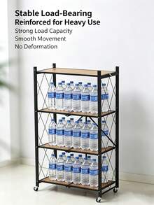 3-5 Tier No Assembly Foldable Storage Rack With Wheels, Multi‑Tier Collapsible Metal Organizer Shelving Unit, Space‑Saving Rolling Shelf For Living Room, Bedroom, Kitchen, Office,Sturdy And Durable,Perfect For Books, Containers, Home Supplies, - View 8