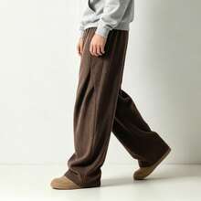 Casual Textured Fabric Straight Leg Pants For Men - Coffee Brown - View 3