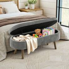 Storage Bench Grey Made Of Chenille For Hallway And Entryway - 深灰色 - 查看 2