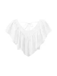 Women's Ruffled V-Neck Crop Top Short Flutter Sleeve Boho Chiffon Blouse - White - View 7