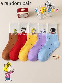 SNOOPY 1/5/10 Pairs Snoop Sock Japanese Style Layered Contrast Color Design Men's Mid-Calf Sports Socks, Fun Gift Socks - Multicolor - View 12