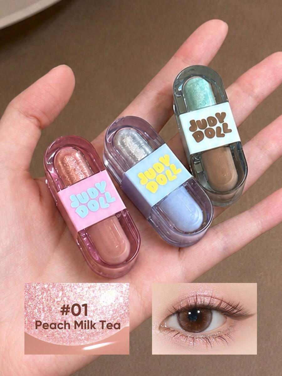 JUDYDOLL DUO EYE TINT Dual-End Liquid Eyeshadow Mini Limited Edition Pocket Candy Series Matte Shimmer Glitter Highlighter Colorful Long-Lasting Pigmented - 01 Peach Milk Tea - View 1