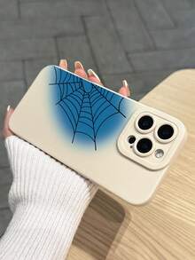 1pc Autumn Dark Style Halloween Spider Web Large Window Phone Case, Ins Influencer Halloween Atmosphere Spider Web Print Phone Case, Beige Matte Raised Camera Lens Full Coverage Shockproof Soft Shell, Suitable For Personal Use, Halloween, Birthday Gift Choice; Compatible With IPhone Case & Galaxy Case, Compatible With IPhone 17/17 Pro/17 Pro Max, Compatible With IPhone 18 Pro/18 Pro Max, Galaxy S24 Ultra/S25 Ultra - White - View 6