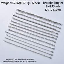 12pcs Simple Classic Stainless Steel Stacked Silver Combination Bracelets, Suitable Both Men Women, Suitable Daily Party Wear, Jewelry Friends Lovers - Silver - View 6