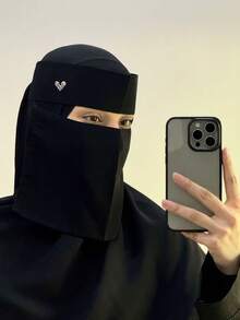1PC Women's Fashion Solid Color Heart Veil, Comfortable Headscarf, Sun Protection Multi-Functional Muslim Hijab, Niqab, Turban; Suitable For Daily Outings - Black a - View 13