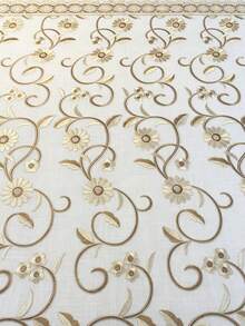 HXARTMIS 1pc Luxury High-End Embroidered Bordered Rectangular Tablecloth, Golden Floral Embroidery Design, Washable, Suitable For Dining Room, Wedding, Party And Daily Home Decor - milk coffee color - View 8
