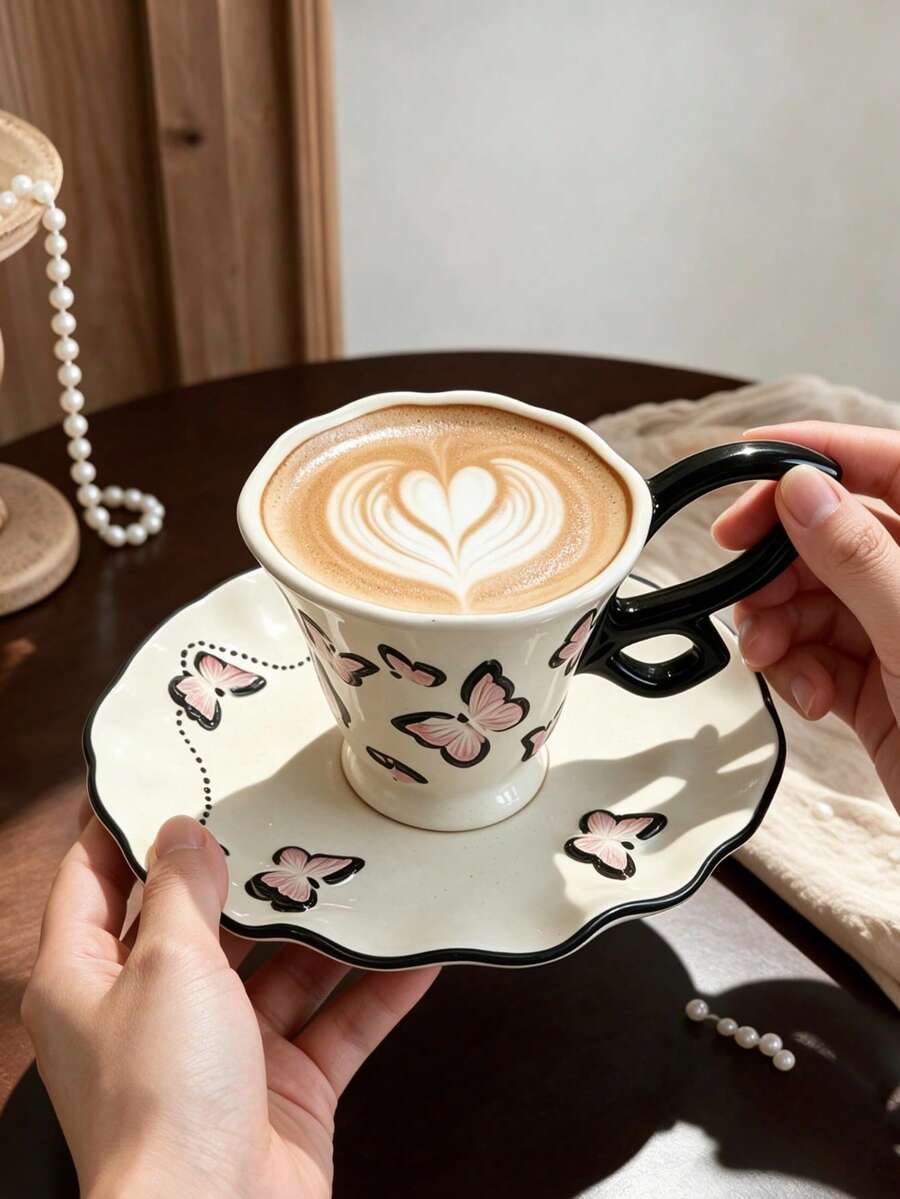A Set Of 260ml Embossed Ceramic Coffee Cups And Saucers, Suitable For Use In The Microwave And Dishwasher; Ideal For Italian Espresso And Arabic Coffee. These Saudi-Style Coffee Cups Are Perfect For Afternoon Tea And Cafes, And Make An Ideal Gift. - Multicolor - View 1