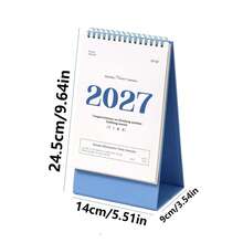 تقويم مكتبي عمودي أساسي لعام 2027، أسلوب INS بسيط باللونين الأزرق والأبيض، زينة مكتبية صغيرة، مخطط شهري، مذكرة ومتابع العادات - قطعة واحدة - مشاهدة 14