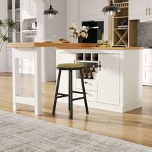 360° Rotating Bar Table With Extendable Top, Kitchen Island Coffee Bar Cabinet With Double Doors, Wine Rack, Adjustable Shelves, Drawers And Open Storage, MDF Dining Bar Furniture For Kitchen Living Room - White - View 7