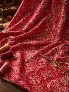 1 st röd satinjaccardtyg med traditionellt kinesiskt Ruyi-molnmönster, glansig flerfärgad orientalisk textil, lämplig för hanfu, cheongsam, kläder, presentinslagning, heminredning och DIY-sömnadshantverk - Flerfärgad - Visa 6